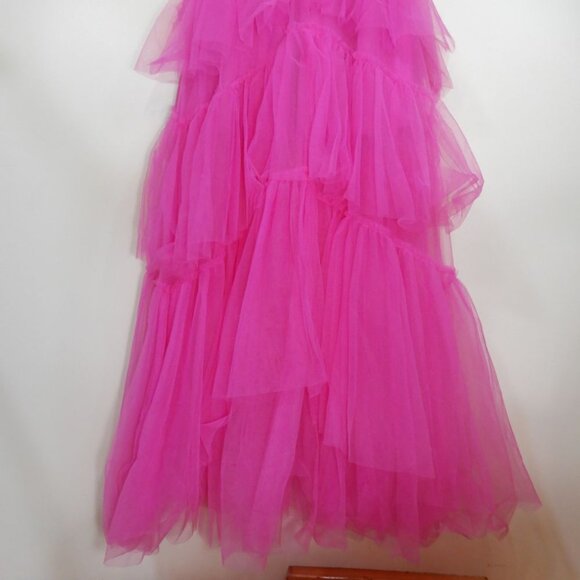 Betsy & Adam Tiered Tulle Ruffle Corset Gown Dress Sz 10 Hot Pink Mesh NEW $308 - Picture 8 of 10